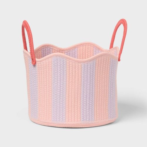Striped Coiled Rope Kids' Decorative Storage Basket with Handles Pink/Purple - Pillowfort™