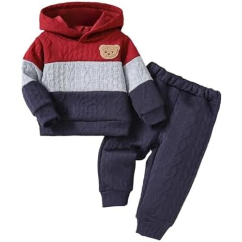 Toddler Baby Boy Fall Winter Outfits Long Sleeve Patchwork Pullover Sweatshirt Pants Sets 3 6 12 18 Months 2 3T