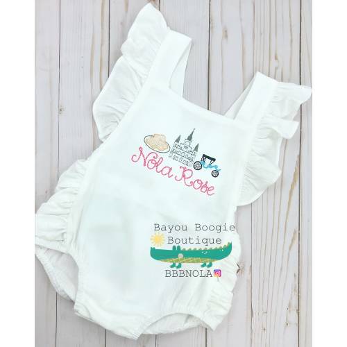 Embroidered Linen Ruffle Bubble: New Orleans Baby Girl Outfit