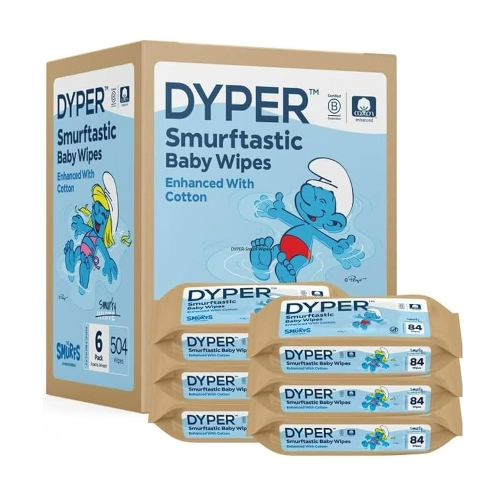 DYPER Smurftastic Baby Wipes for Sensitive Skin - 504 Count - 99% Water & Plant-Based, Hypoallergenic Unscented Baby Wipes, Cotton-Enhanced Fragrance Free Diaper Wipes, (6 Pack)