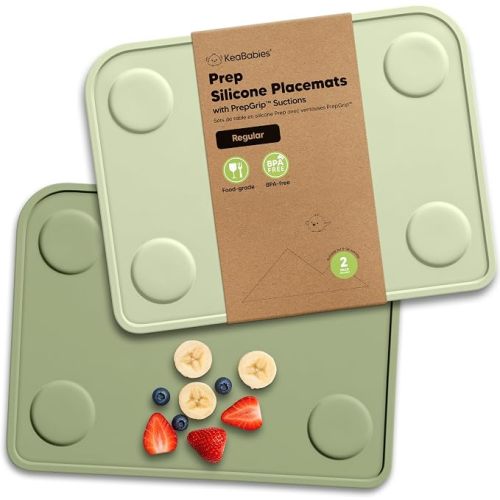 KeaBabies 2pk Silicone Placemats for Toddlers, Kids, Baby, 12x9 (Sage, S) | Non Slip Suction Silicone Placemat for Restaurants, Dining Table,Travel, Easy to Clean, Food Grade/BPA-Free, Small Table Mat