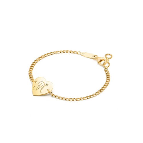14K Gold Heart of Gold ID & Engraved Initial 6" Bracelet