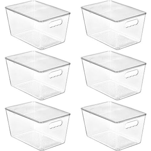 Vtopmart 6 Pack Clear Stackable Storage Bins with Lids, Large Plastic Containers with Handle for Pantry Organizer and Storage,Perfect for Bathroom,Cabinet,Kitchen,Fridge,Closet Organization
