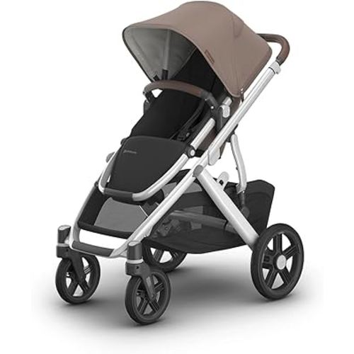 UPPAbaby Vista V3 Stroller - Full-Size Single-to-Double Stroller System - Toddler Seat, Bug Shield, Rain Shield, and Storage Bag Included - Theo (Dark Taupe/Silver Frame/Chestnut Leather)