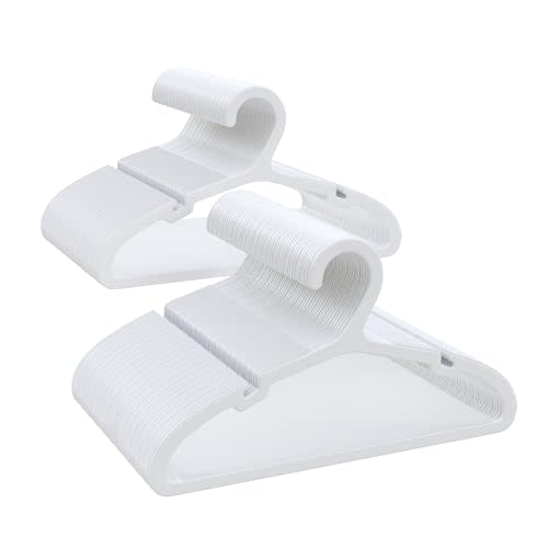ABHENG Plastic Baby Hangers, Pack of 100, Ultra Slim Closet Hangers, Non-Slip, Space-Saving, Sturdy, 11" W x 6.1" H (for Children Aged 0-6 Years), White, UAPY06100W