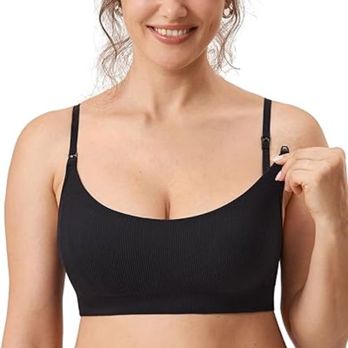 MOMANDA Women's Nursing Bras Ribbed Seamless Bralettes Support Sports Bra Wireless Maternity Breastfeeding Bra Sleep