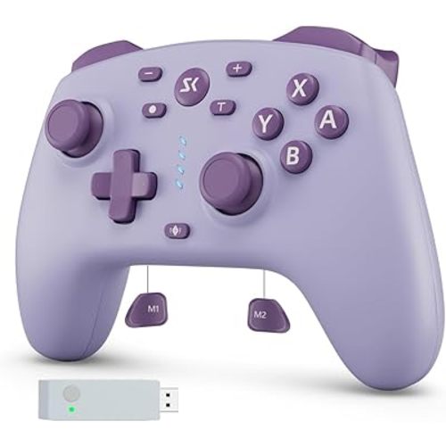 Wireless Switch Controller for Switch/Switch 2/Lite/OLED/PC Controller with 2.4G Adapter, Purple Switch Controller with Hall Joysticks & Hall Triggers, Switch Pro Controller with Wake-up, 2 Back Programmable Buttons, Turbo Function