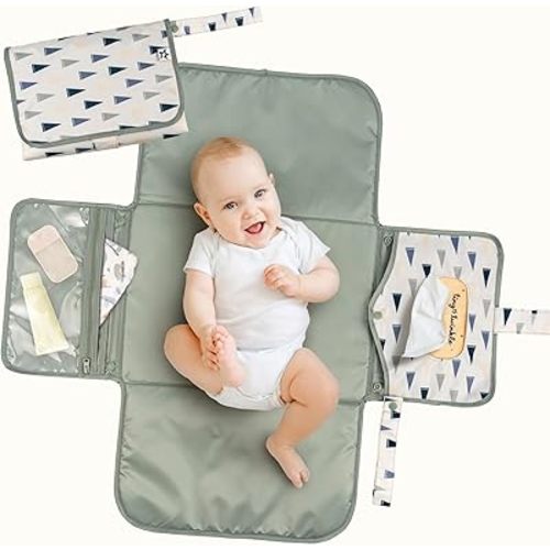 Tiny Twinkle Portable Diaper Changing Pad | Foldable, Waterproof & Compact Travel Changing Mat with Storage | Smart Wipes Pocket for On-The-Go Parents | Newborn Shower Gift (Varsity Flags)