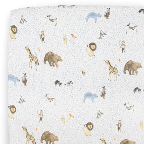 Little Unicorn Premium Crib Sheet | Breathable & Super-Soft Muslin Fabric (Party Animals)