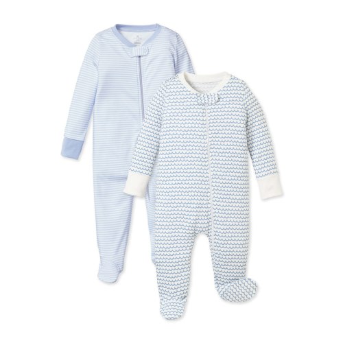 Baby's Pima Romper Duo in Blue Stripe & La Mer
