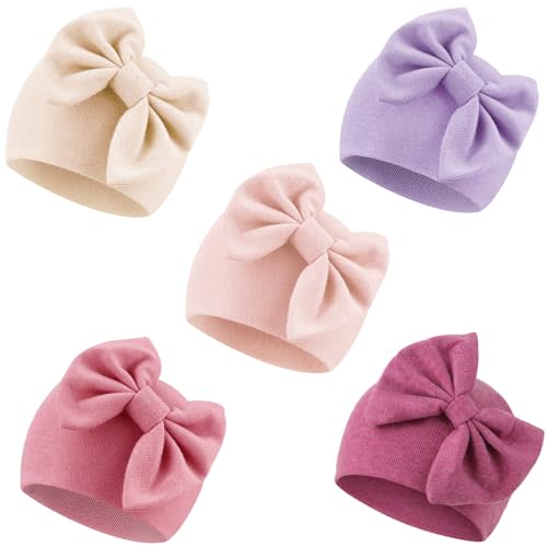 DRESHOW BQUBO Newborn Baby Girls Hats Hospital Hat Baby Cotton Beanie Infant Big Bow Hats for 0-24 Months