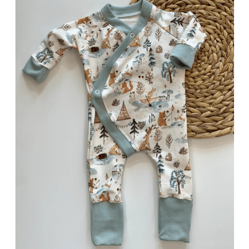Organic Baby clothing/gender neutral baby outfit/forest animals/baby boy/baby girl/baby gift/Premie-24 months/fold over footie/made in USA