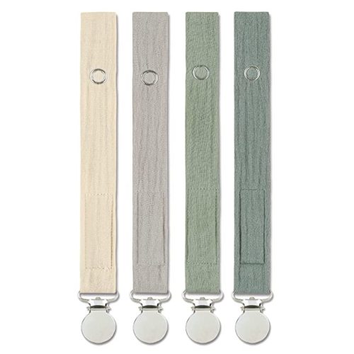 Baby Pacifier Clip Leash Holder Unisex for 4 Pack Gift Set with Neutral Solid Colors ;Soft Linen Pacifier Clips ; Fabric Pacifier Strap with Clip Keeps Pacifiers & Teethers in Place