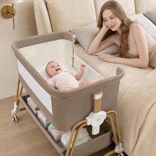PRVAETU, Baby Bassinet, 4-in-1 Bedside Sleeper, Khaki