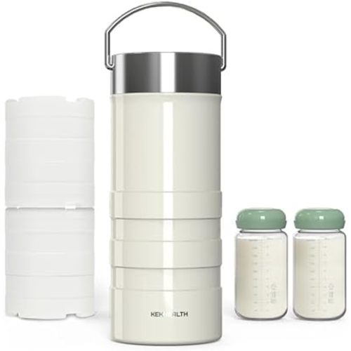 22oz Full-Day Cold-Chain Breastmilk Cooler, Double-Wall Vacuum Stainless Steel with 360° Cooling, Keeps Milk ≤50°F for 24 Hours, Leak-Proof BPA-Free, Easy to Clean, Includes 2 Bottles