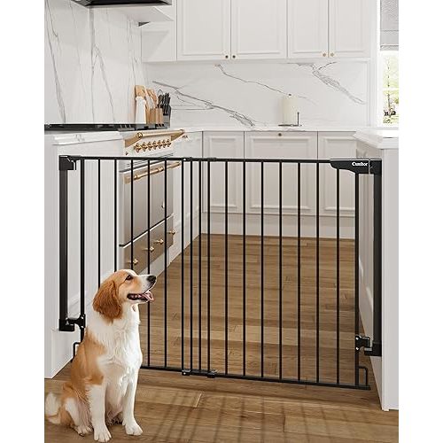 Cumbor 34" Extra Tall No Bottom Bar Baby Gate for Stairs, Auto Close Dog Gate Indoor for Larger Pets, 31.6-48" Hardware Mounted Safety Gate for Doorways, Wide Walk Thru Door for Easy Access (Black)