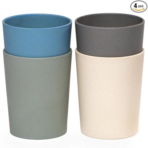 WeeSprout Bamboo Toddler Cups - 4 pc Set (10 fl oz), Organic & Non-Plastic Cup Pack for Toddlers, Big Kids or Baby, Natural