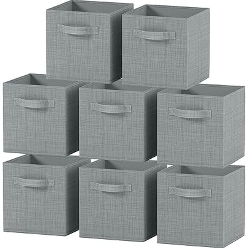 Fabric Storage Cubes for Cube Organizer - 8 Pack Printed Grey Heavy Duty Grey Storage Bins - 11 Inch Cube Storage Bin