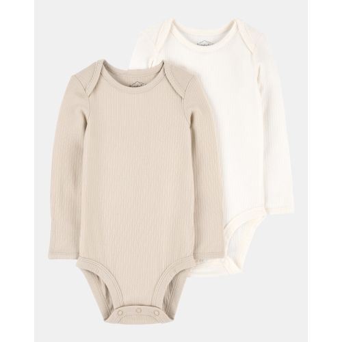 Baby 2-Pack Long-Sleeve PurelySoft Bodysuits - Khaki/Ivory