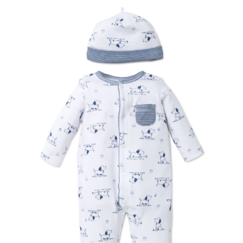 Puppy Toile Footed One-Piece And Hat