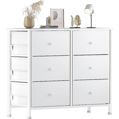 BOLUO White Dresser for Bedroom 6 Drawer Organizers Fabric Storage Chest Tower Small Dressers Unit for Closet Nursery Hallway Office, Kids and Adult Modern