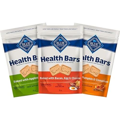 Blue Buffalo Health Bars Crunchy Dog Biscuits, Variety Pack, Bacon, Egg & Cheese, Apple & Yogurt, Pumpkin & Cinnamon, 16-oz Bags