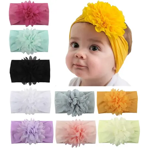 Toptim Baby Head Wrap Chiffon Flowers Newborn Infant Soft Nylon Headbands