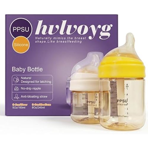 PPSU Baby Bottles for Newborns, Anti-Colic Wide Neck, Natural Latch
