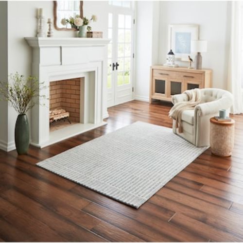 allen + roth Serene Sails 5 X 8 (ft) Wool Blue Ivory Indoor Stripe Area Rug 33069 at Lowes.com