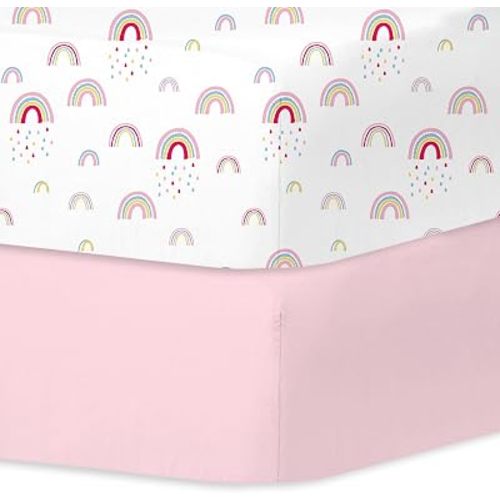 Little Grape Land Crib Sheets 2 Pack, Baby and Toddler Sheets Fitted for Boys Girls Fits Standard Size 52''x28'' Crib Mattress, Soft Breathable Baby Mattress Sheets Machine Washable, Rainbow