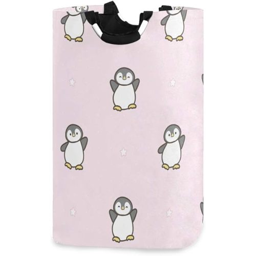 Pink Background Penguin Laundry Hamper Large Laundry Basket with Handles Foldable Hamper for Laundry Durable Dirty Clothes Hamper