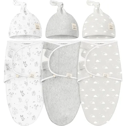 KeaBabies 3-Pack Swaddles for Newborns, Girls, Boys with Hats - Organic Soft Baby Sleep Sacks, Breathable Baby Swaddle 3-6 Months Beanies Set, Premie Infant Sleep Sack 0-3 Months (Aspire)