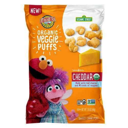 Earth's Best Organic Baby Toddler Snack Cheddar Veggie Puffs, 1.55 oz Bag