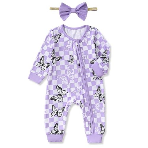 Mikrdoo Newborn Infant Baby Girl Clothes Fall Winter Outfits Long Sleeve Zipper Rompers with Headband