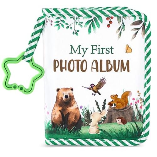 Baby's My First Family Album Soft Photo Cloth Book Greenery Bear My First Book of Photos Baby Memory Album Gift Holds 4x6 Pictures for Babies Newborn Toddler & Kids Girls Baby Shower