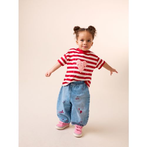 Mid Blue Galentines Embroidered Jeans (3mths-7yrs)