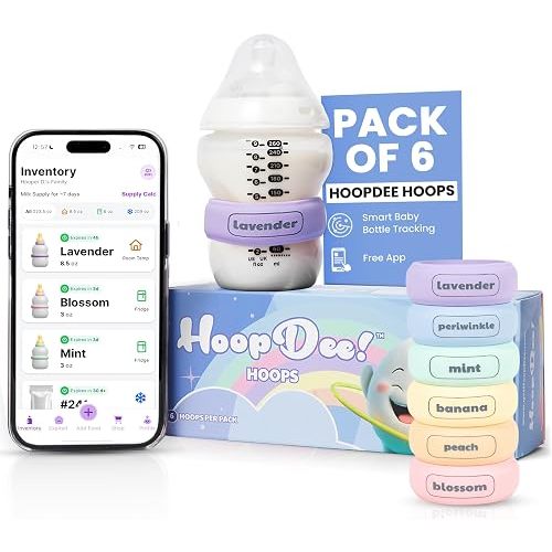 NFC Breast Milk Bands with Free App Integration for Breast Milk Labels & Formula Management, Dishwasher-Safe Silicone, Color-Coded Sets (6 Bands)