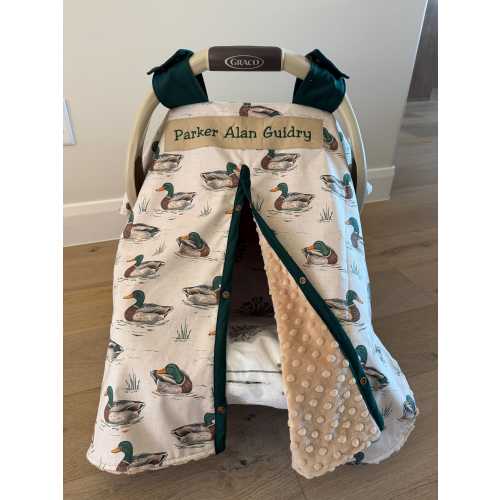 Baby Car Seat Canopy Cover - Mallard Ducks - All Cotton or Minky - Baby Boy - Shower Gift
