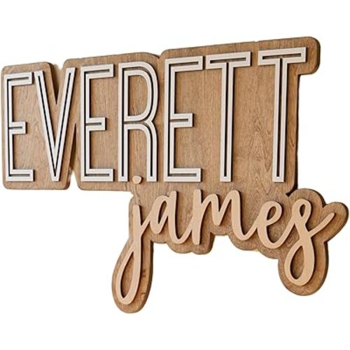 Custom Wood Name Sign for Nursery or Kids Room, Instant Font Preview, Multiple Styles Available Unpainted, Painted or Stained, Personalized Baby Gift (Backboarded Name Sign - Block + Script Style 2)