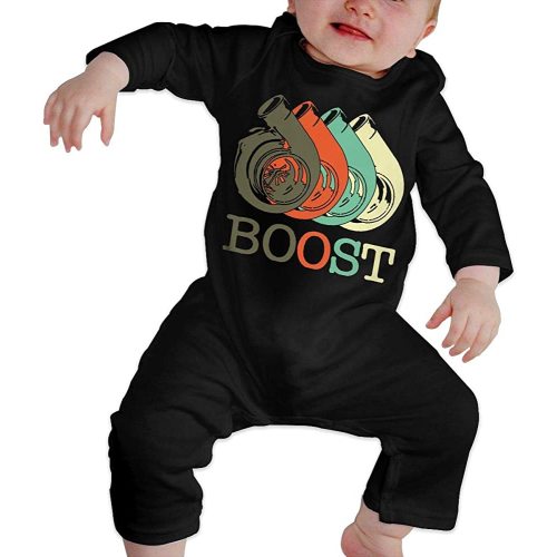 Retro Boost Engine Car Racing Long Sleeve Baby Coverall Infant Romper Jumpsuit Black