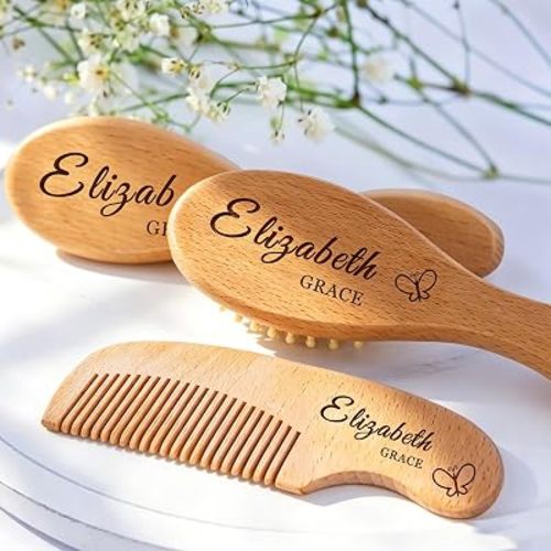 Personalized Baby Brush and Comb Set Custom Cradle Cap Brush Personalized Baby Gifts Baby Hair Brushes Set for Newborns Girls Boys Newborns Toddler Baby Grooming Kit (Design 3)