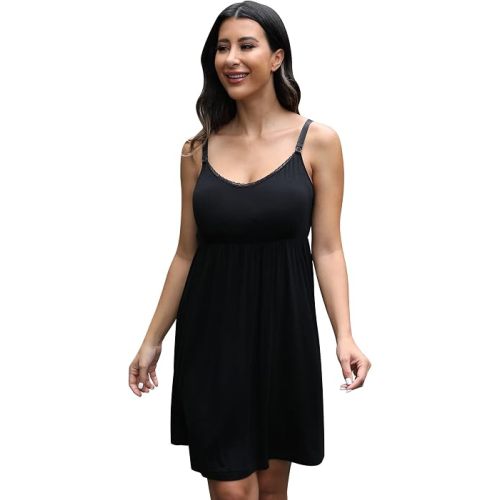 Sosolism Women's Maternity Nursing Nightgown Built-in Pad S-XXL
