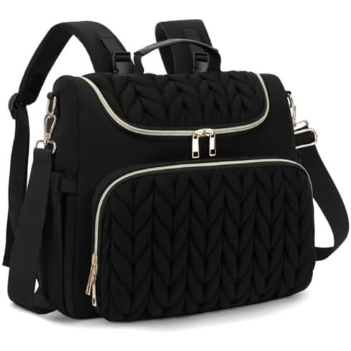 Small Diaper Bag Backpack Quilted Mini Baby Crossbody Diaper Bag Tote for Mom and Baby Girls Boys (Black)