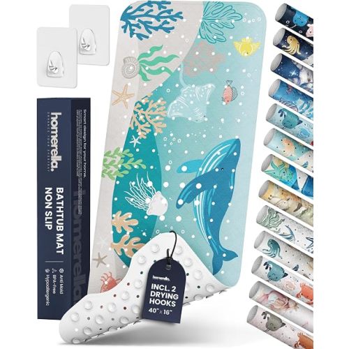 homerella Bathtub Mat Non Slip Kids 35x16 Baby Bath Mat Non Slip Anti Mold