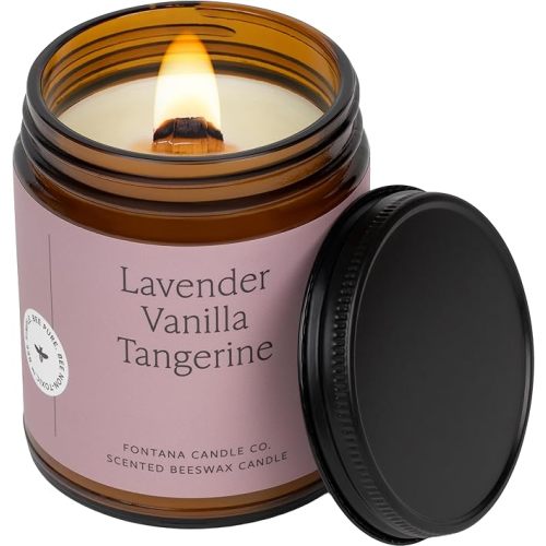 Fontana Candle Co Wood Wick Beeswax Jar Candle, Lavender Vanilla Tangerine – Made Safe with Coconut Oil & Pure Essential Oils – 35+ Hrs Clean Burn, Long Lasting and Non-Toxic Candles for Home & Room