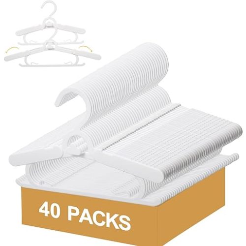 40 Pack Baby Clothes Hangers, 11-15" Adjustable Non-Slip Thickened Kid Hangers for Nursery Closet Toddlers Infant Children to Teenager (White)
