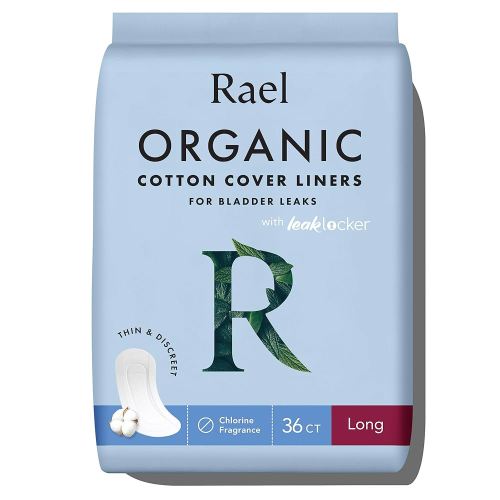 Rael Incontinence Liners for Women, Organic Cotton Cover - Postpartum Essential, Regular Absorbency, Bladder Leak Control, 4 Layer Core with Leak Guard Technology, (Long, 36 Count)