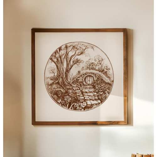 Shire Artwork, Hobbiton Wall Art Print, Bag End, LOTR, Cozy Cottage Sketch