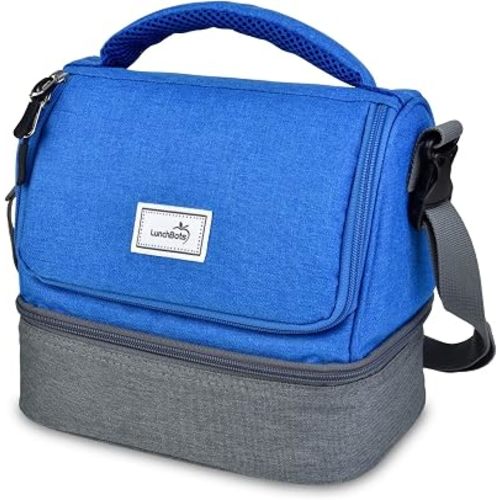LunchBots Duplex Insulated Kids School Lunch Bag Dual Compartment Blue