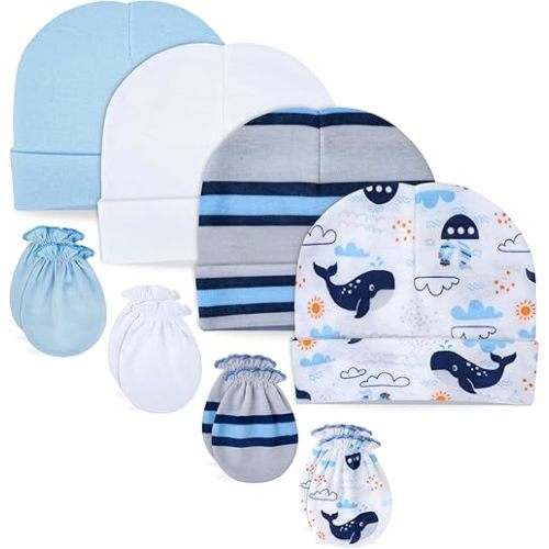 RATIVE No Scratch Mittens and Hats 100% Cotton for Newborn Baby 0-6 Months Boys Girls